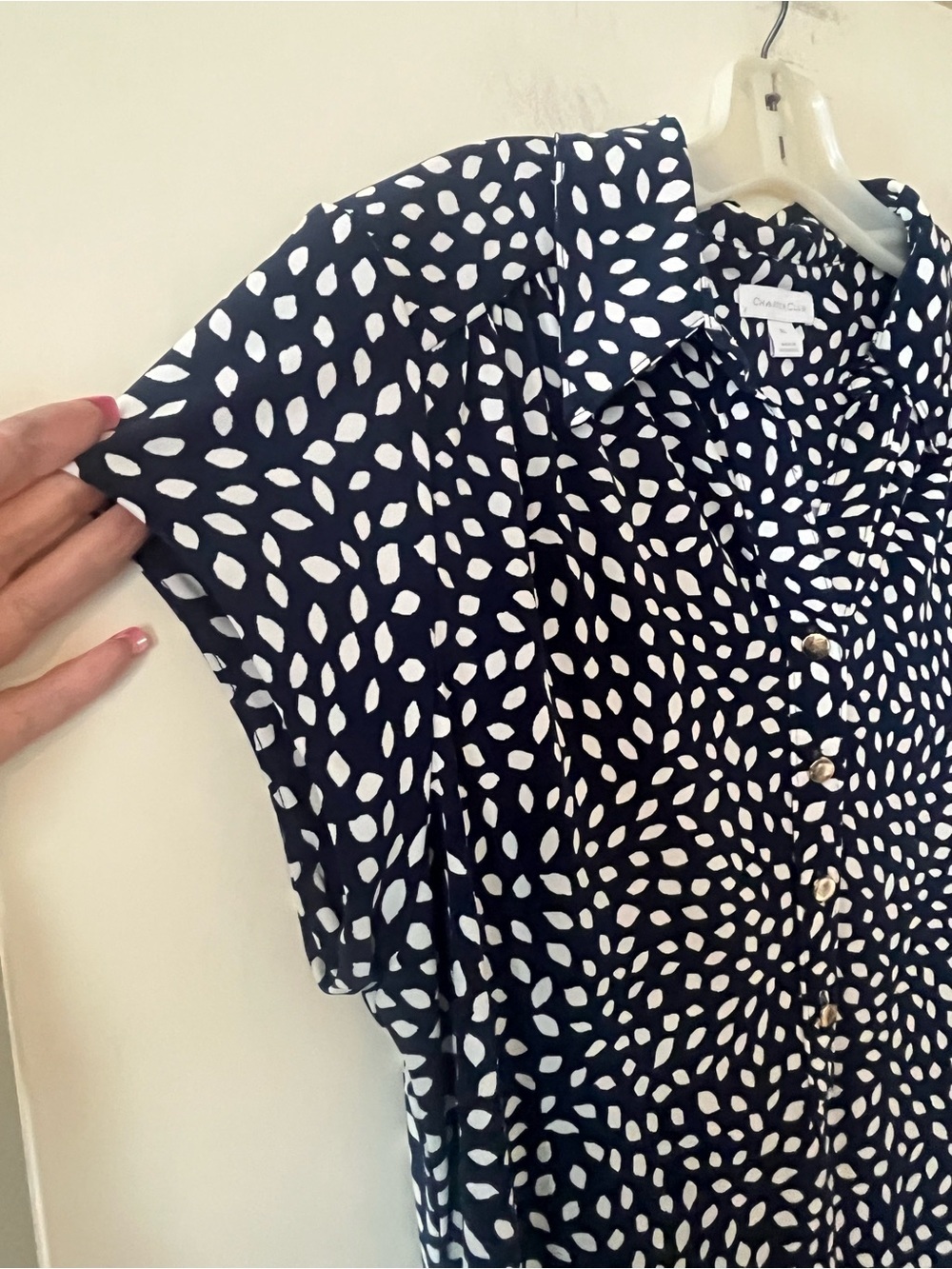 Charter Club Navy Blue 1/2 Button-Up Blouse with Detailed Pattern Size XL - Picture 7 of 16